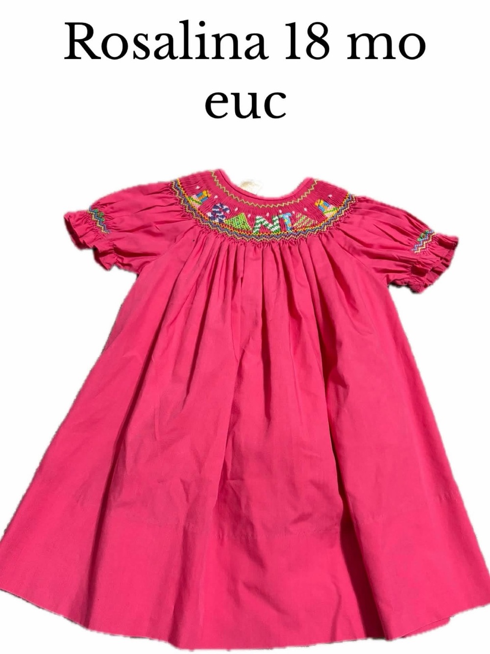 Smocked Rosalina 18 Month pink Santa Christmas dress